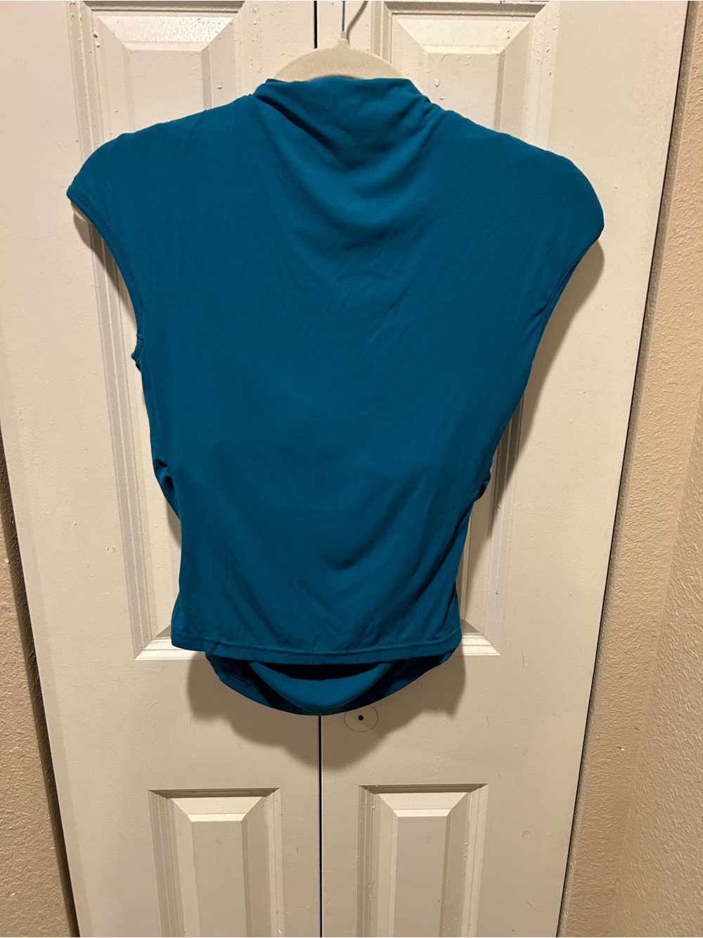 OGL Teal Blue Ruched Waist Built-In Bra Women's Top - Picture 5 of 10